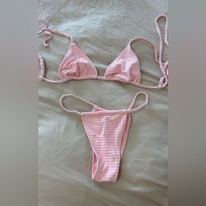 Pink Terry cloth triangle ribbed Bikini Set